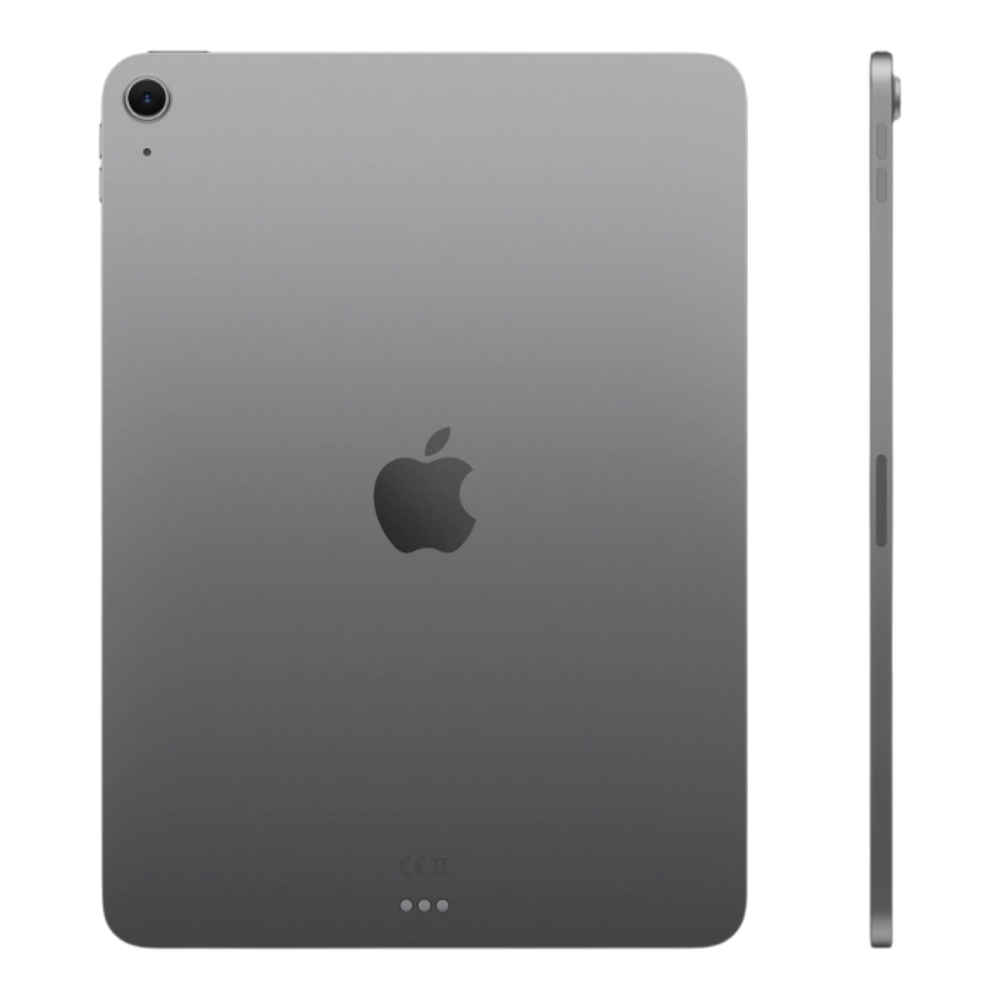 Apple iPad Air Wi-Fi in space gray, showing the back and side view with the Apple logo prominently displayed.