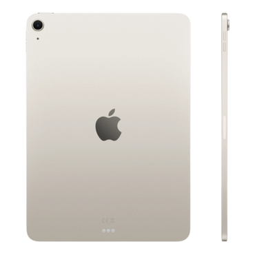Apple iPad Air Wi-Fi in starlight color, showcasing the back and side view with the Apple logo.