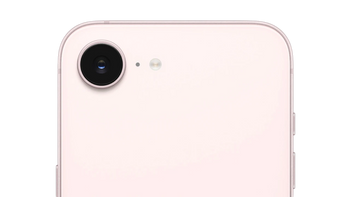 Back view of a pink smartphone on a white background