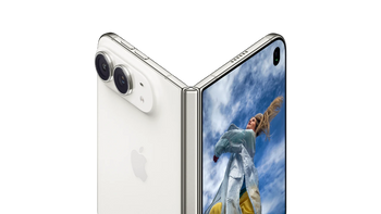 Close-up of the back of a white Apple smartphone showing a dual-camera system and the Apple logo on a clean white background.