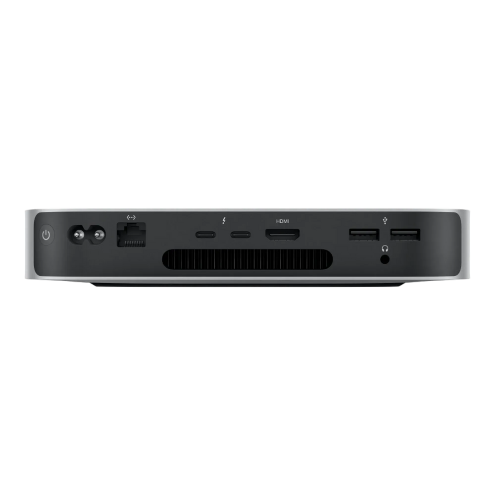 Apple Mac Mini M2 — rear panel showing Thunderbolt, HDMI, USB-A, Ethernet and power ports