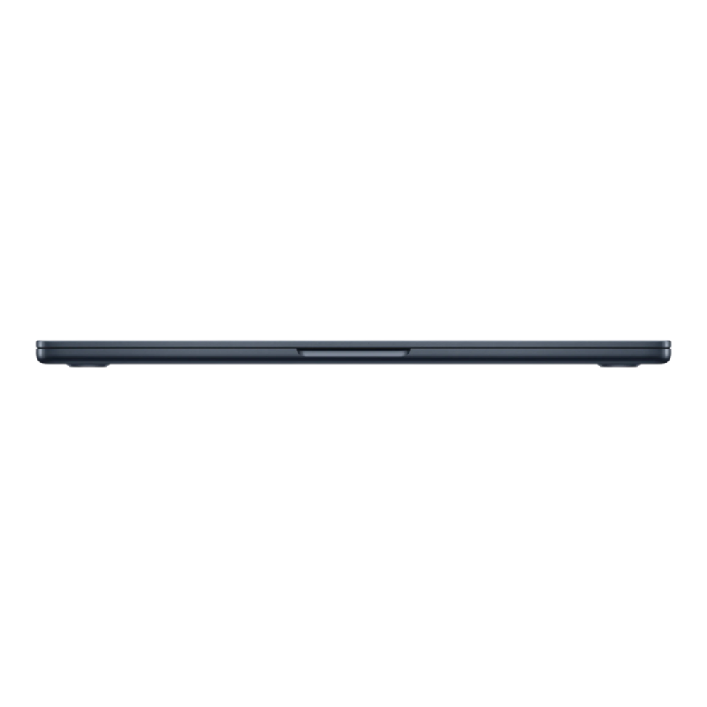 Midnight Apple MacBook Air M5, 13-inch, viewed from the side showcasing its sleek profile and design.