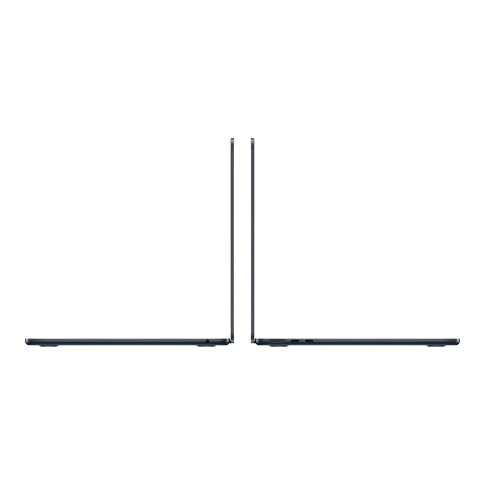 Two MacBook Air laptops with a midnight finish, displayed side by side to show their sleek design.
