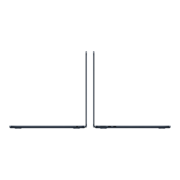 Two MacBook Air laptops with a midnight finish, displayed side by side to show their sleek design.
