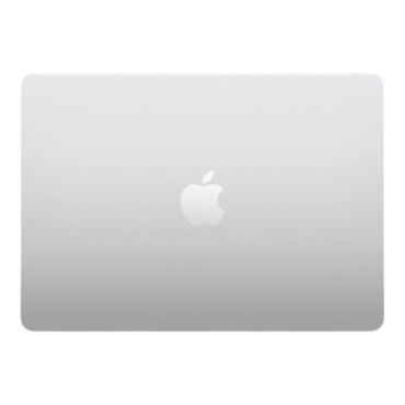 Apple MacBook Air 13-inch in silver with an illuminated Apple logo on the lid.