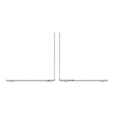 Side view of a silver MacBook Air M5, 13-inch, showcasing its sleek design and ports.