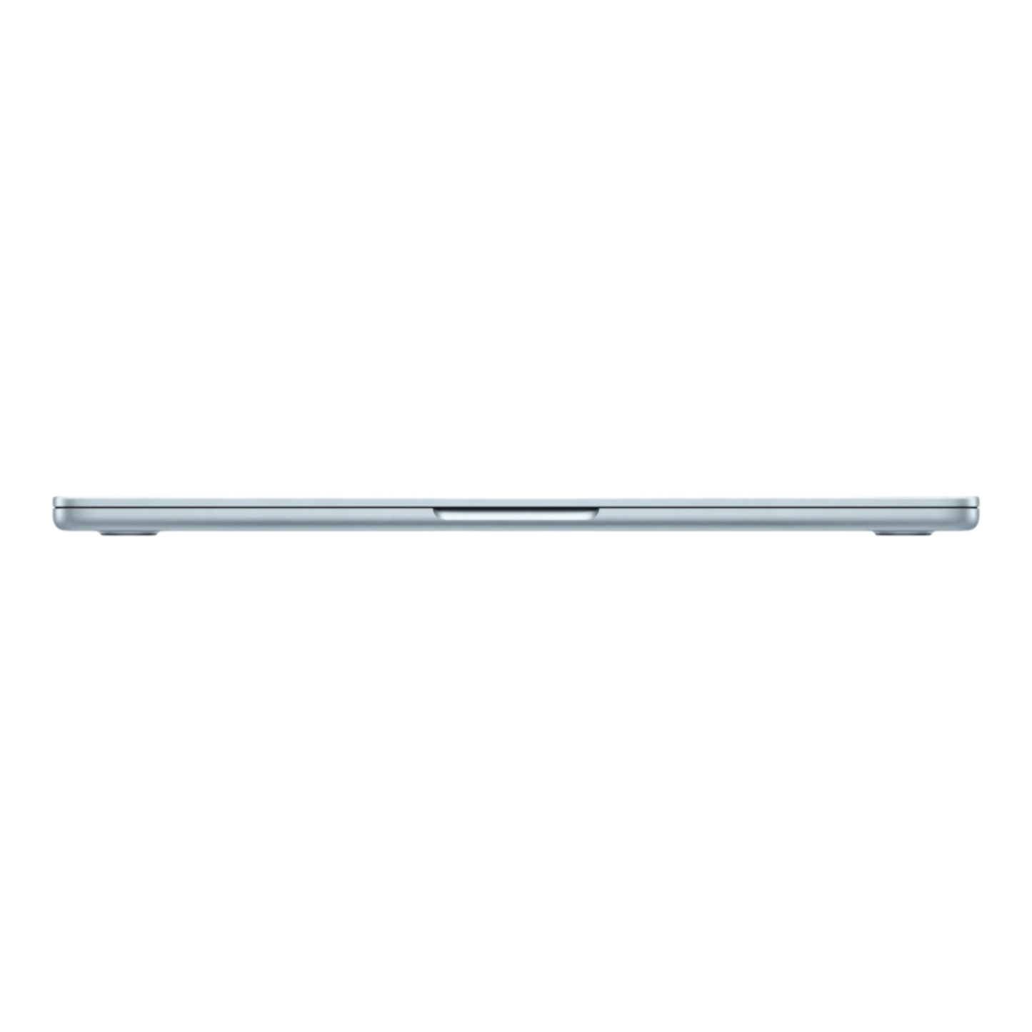Apple MacBook Air M5, 13-inch, sky blue, showcased from the side with a sleek and slim profile.