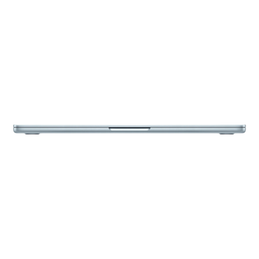 Apple MacBook Air M5, 13-inch, sky blue, showcased from the side with a sleek and slim profile.