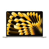 13-inch MacBook Air in Starlight, showcasing a vibrant yellow abstract wallpaper on its Retina display.