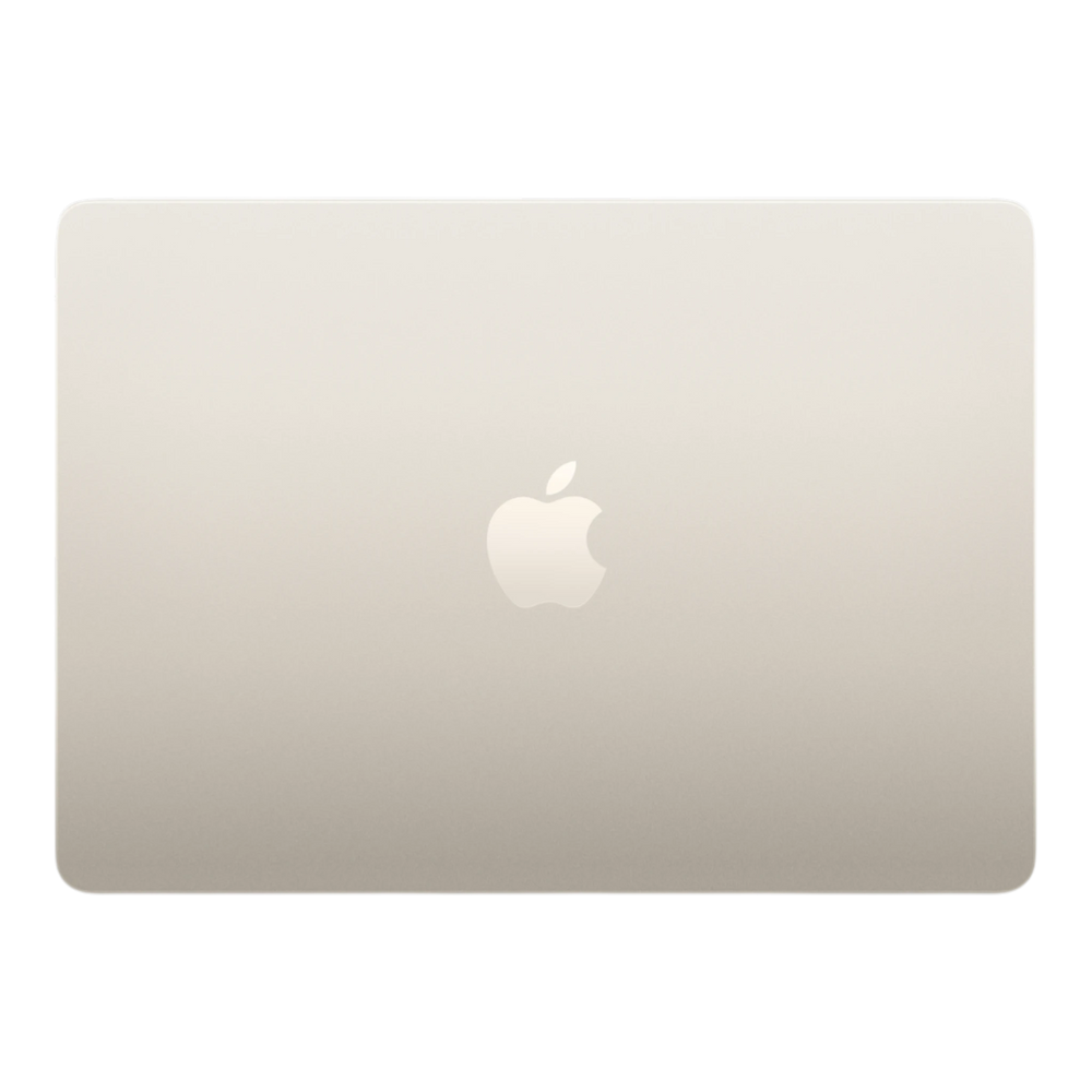 Apple MacBook Air M5 13-inch in Starlight with an embossed Apple logo on the lid.