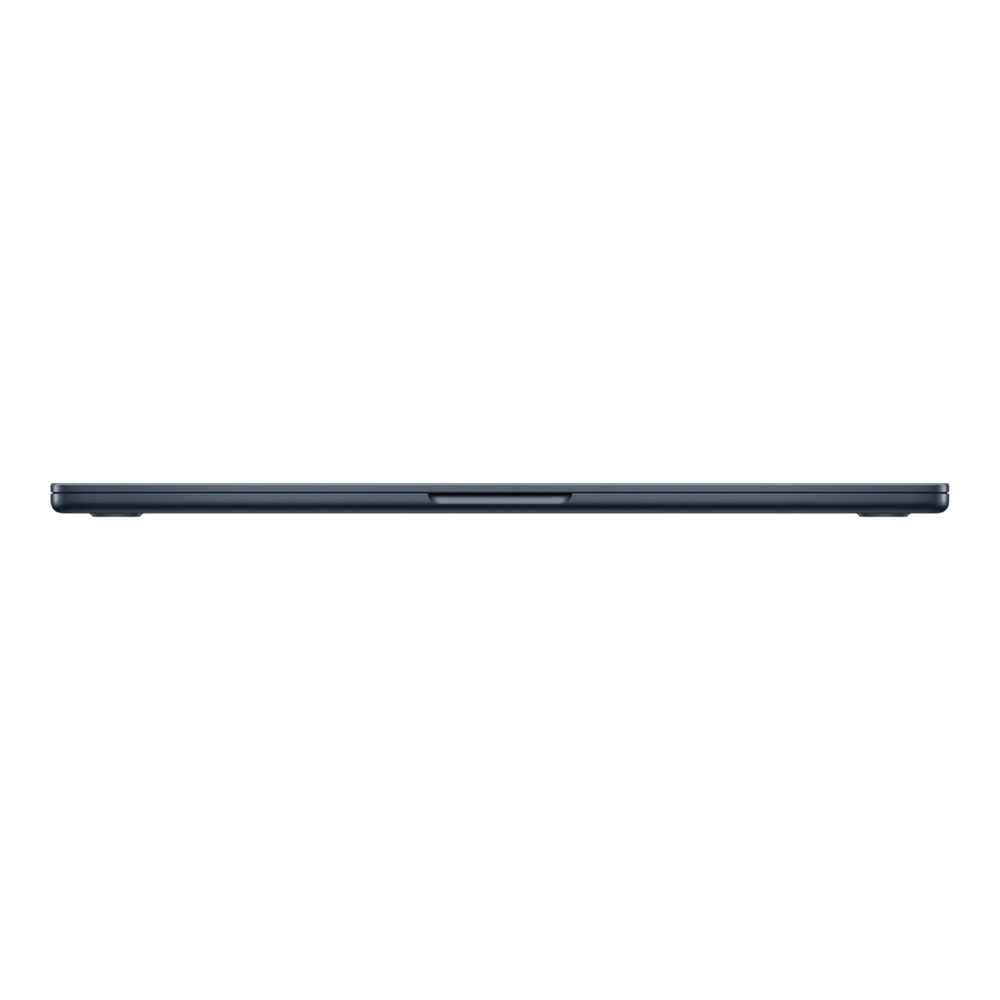 Sleek, side view of the 15-inch MacBook Air M5 in Midnight finish, showcasing its slim design.