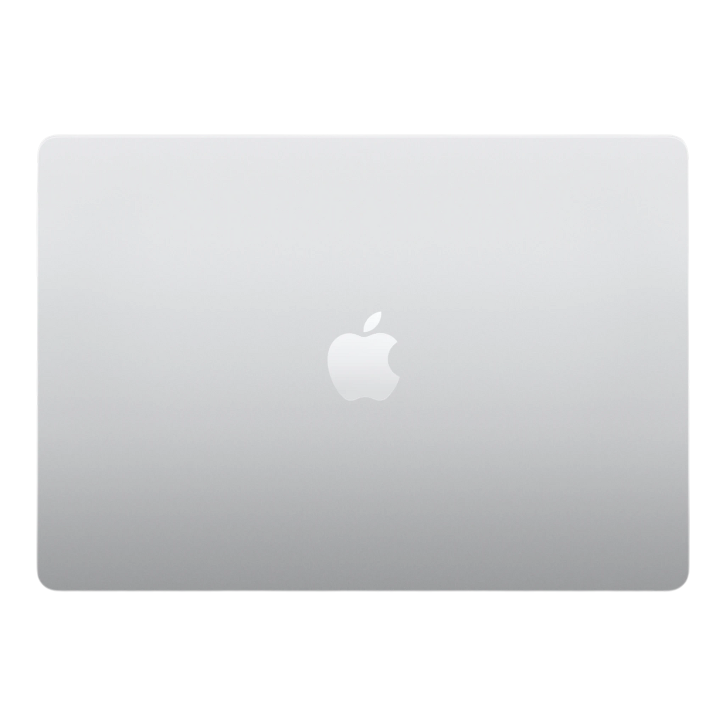 Silver 15-inch MacBook Air with a glossy Apple logo on the lid.
