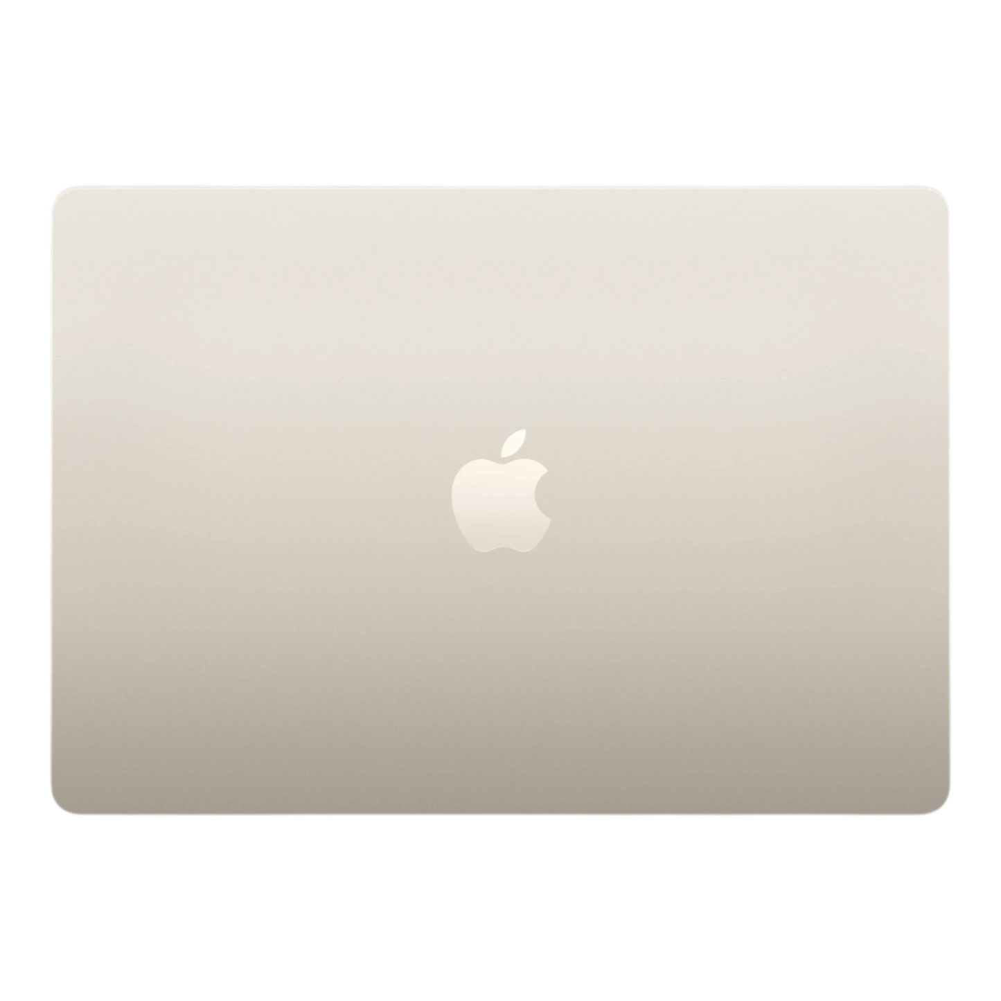 Starlight MacBook Air 15-inch with Apple logo on a sleek, polished surface.