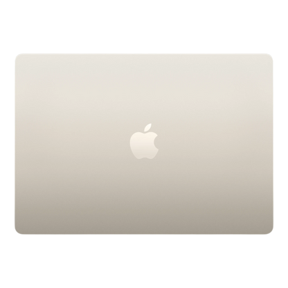 Starlight MacBook Air 15-inch with Apple logo on a sleek, polished surface.