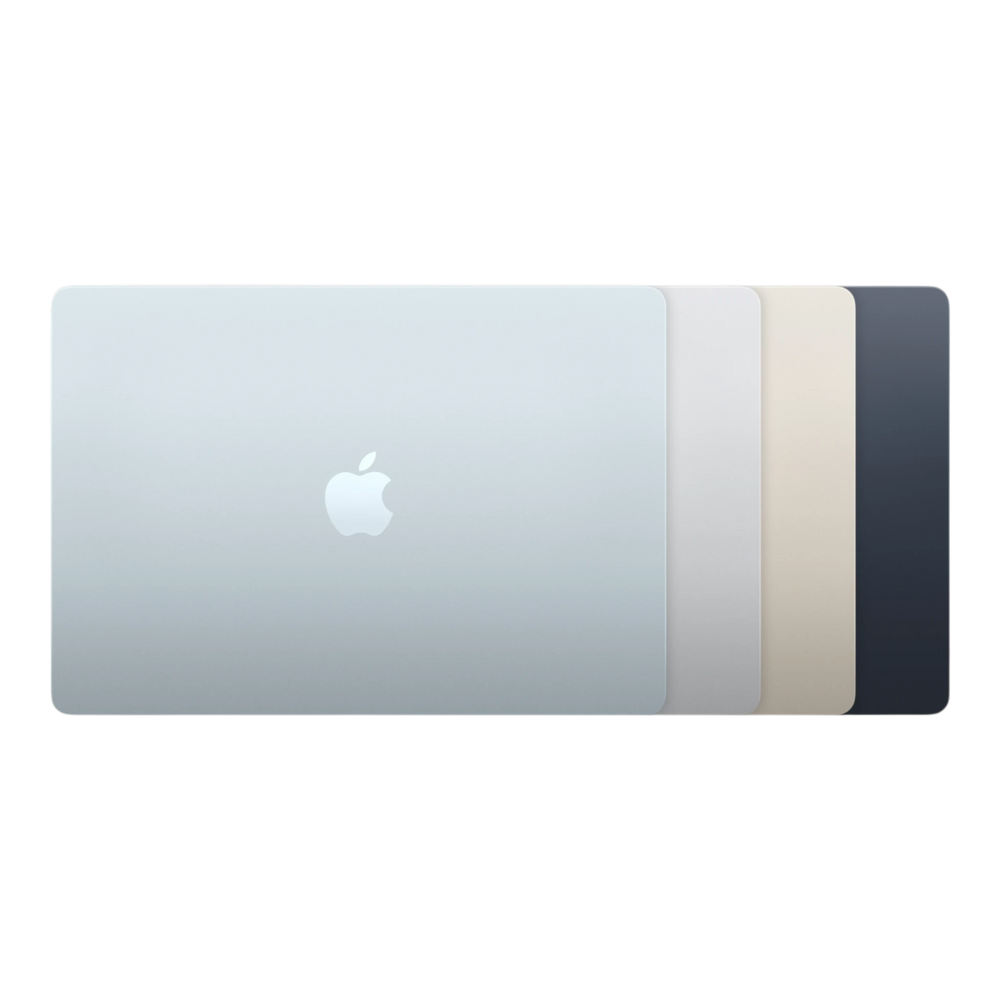 Apple MacBook Air M5 15-inch models displayed in various colors: space gray, starlight, midnight, and silver.