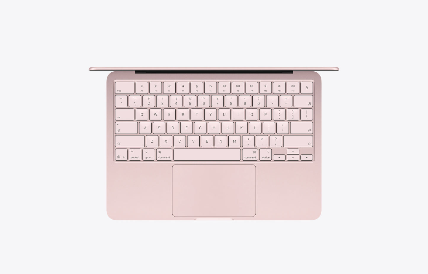 Top view of a MacBook Neo in blush color, featuring a 256GB capacity keyboard and trackpad.