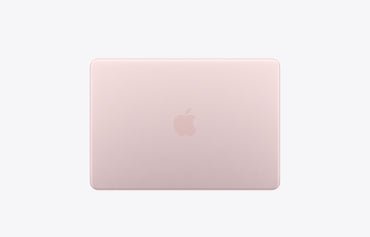 Apple MacBook in blush pink color, viewed from the back with the logo prominently displayed.
