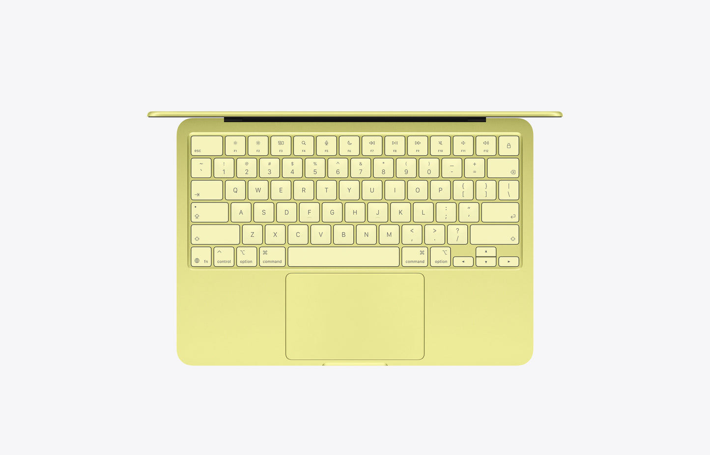 Top view of a vibrant yellow MacBook Neo Citrus with a 256GB storage capacity.