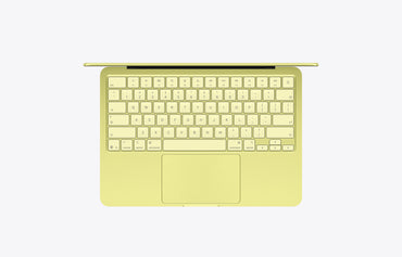 Top view of a vibrant yellow MacBook Neo Citrus with a 256GB storage capacity.