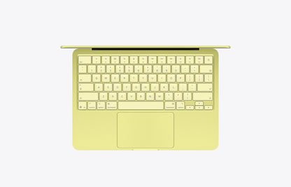 Top view of a vibrant yellow MacBook Neo Citrus with a 256GB storage capacity.