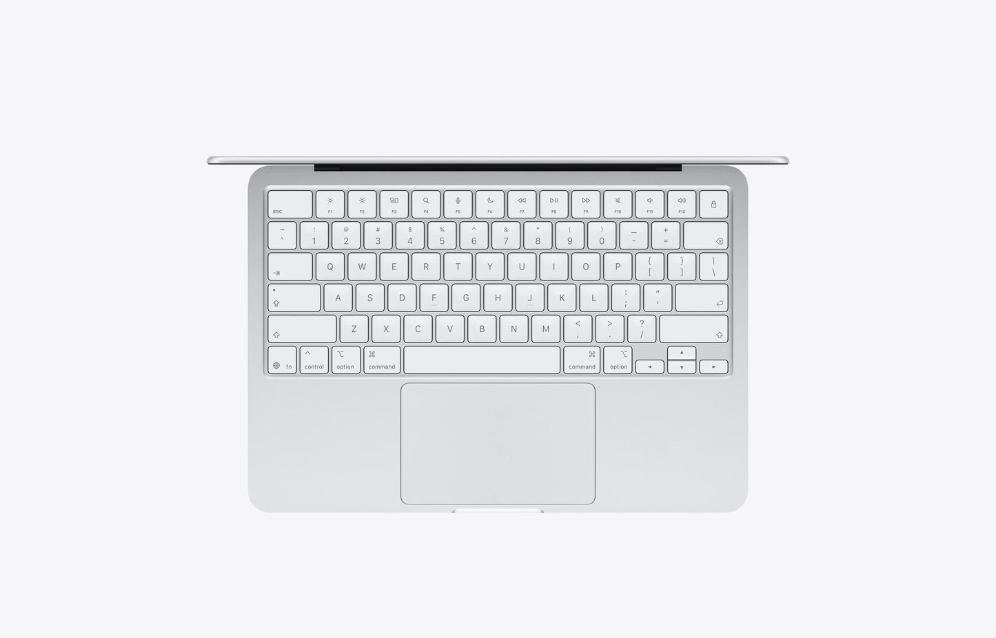 Top view of a silver MacBook Neo with a 256GB storage featuring a sleek keyboard and touchpad.