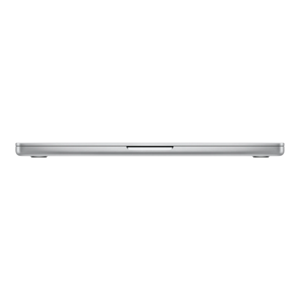 14-inch silver MacBook Pro with M5 Max processor, displayed in a side view showing its slim profile.
