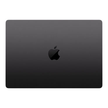 14-inch MacBook Pro with M5 Max chip in space black, featuring the Apple logo on the lid.
