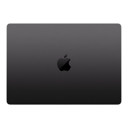 14-inch MacBook Pro with M5 Max chip in space black, featuring the Apple logo on the lid.