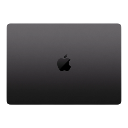 14-inch MacBook Pro in space black, featuring the Apple logo on the lid.