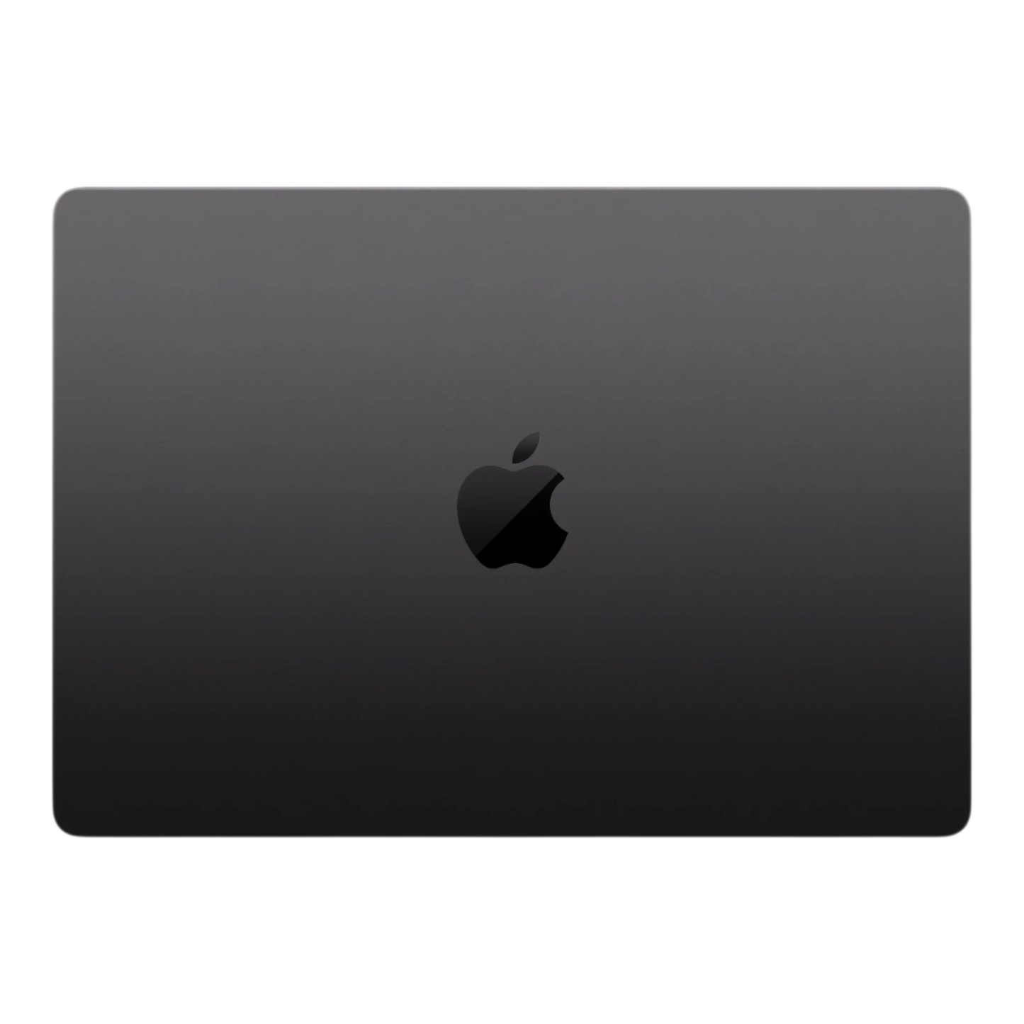 14-inch MacBook Pro in space black, featuring the Apple logo on the lid.