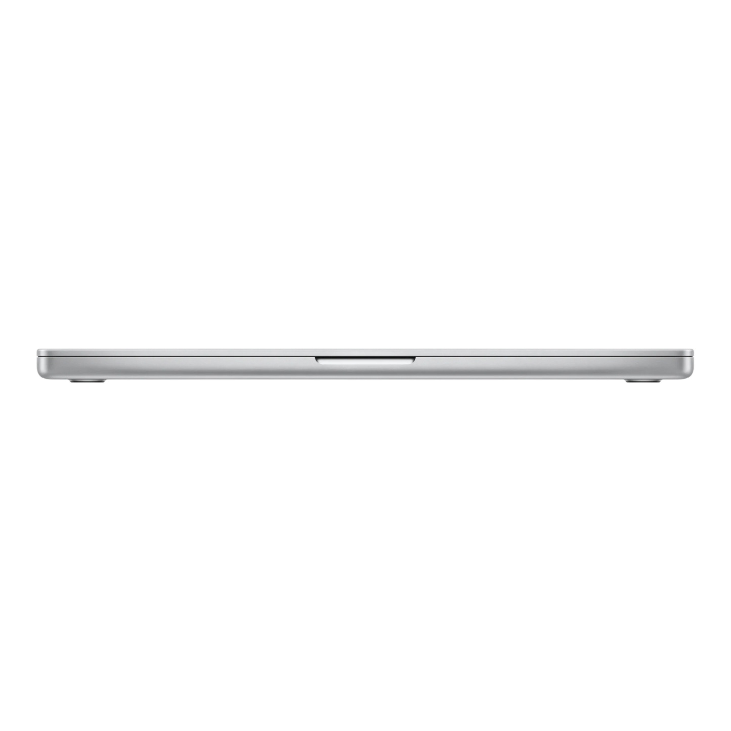 Side view of a silver 16-inch MacBook Pro with M5 Max chip, showcasing its sleek design.