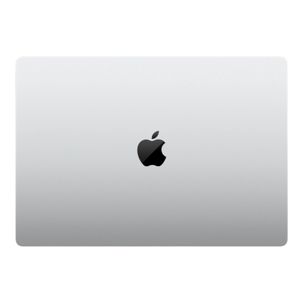 16-inch Apple MacBook Pro with M5 Max chip, shown in silver with a black Apple logo on the lid.
