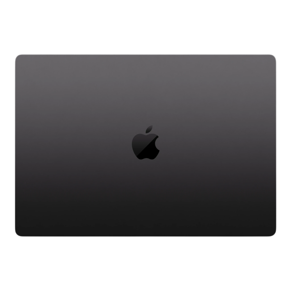 Apple MacBook Pro 16-inch in Space Black with logo on the top cover, featuring M5 Max chip.