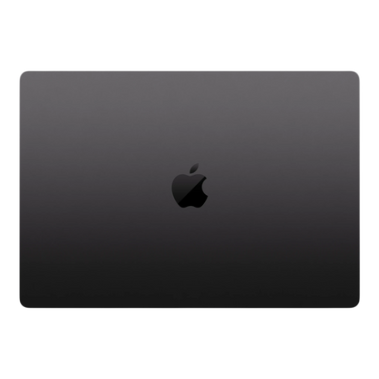 Apple MacBook Pro 16-inch in Space Black with logo on the top cover, featuring M5 Max chip.