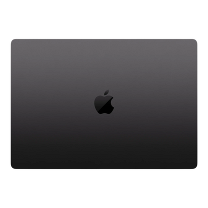 Apple MacBook Pro 16-inch in Space Black with logo on the top cover.